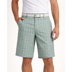 IZOD Golf Plaid Shorts Mens 40 Green Flat Front Performance Country Club Preppy